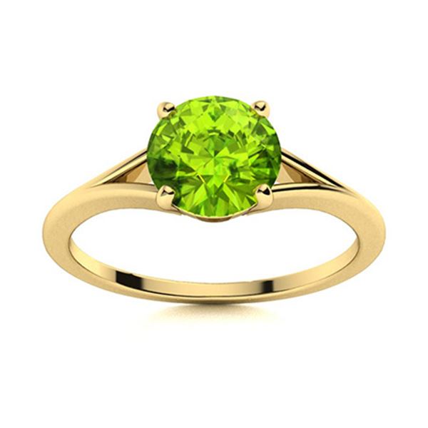 Natural 1.06 CTW Peridot Solitaire Ring 18K Yellow Gold