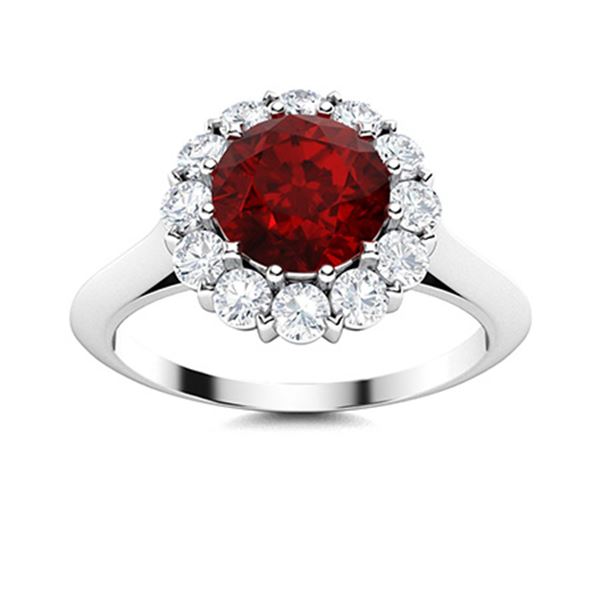 Natural 1.48 CTW Garnet & Diamond Engagement Ring 18K White Gold