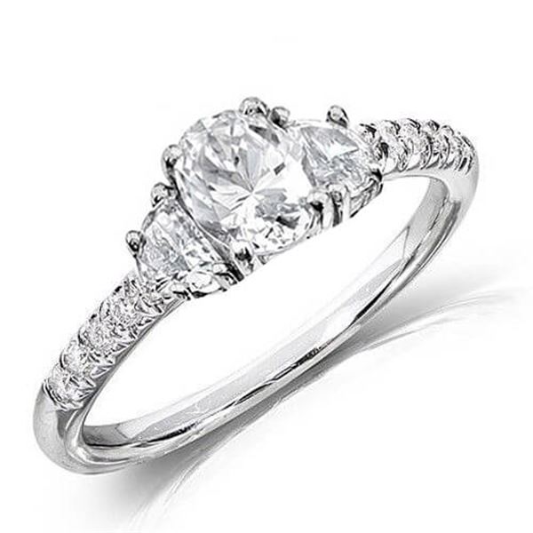 Natural 2.52 CTW Oval Cut & Half Moons Diamond Ring 18KT White Gold