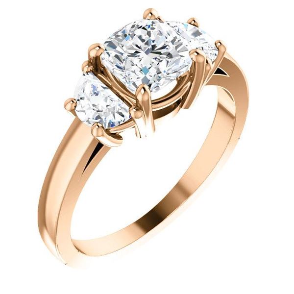 Natural 1.72 CTW 3-Stone Cushion Cut & half moons Diamond Ring 18KT Rose Gold