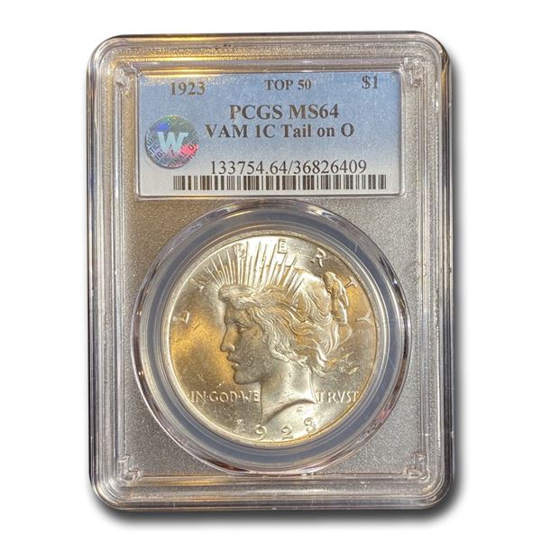 1923 Peace Dollar MS-64 PCGS (VAM 1C Tail on O)