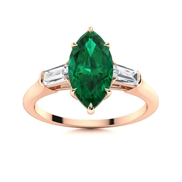 Natural 1.81 CTW Emerald & Diamond Engagement Ring 14K Rose Gold