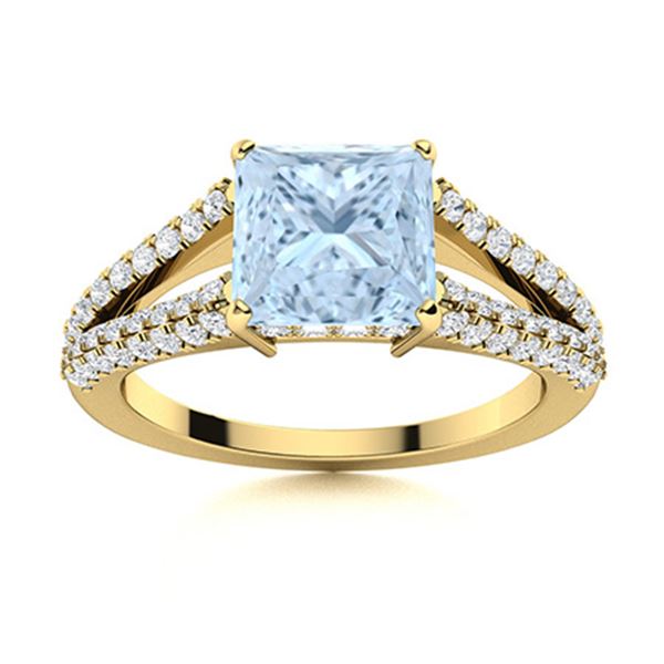 Natural 1.24 CTW Aquamarine & Diamond  Engagement Ring 18K Yellow Gold