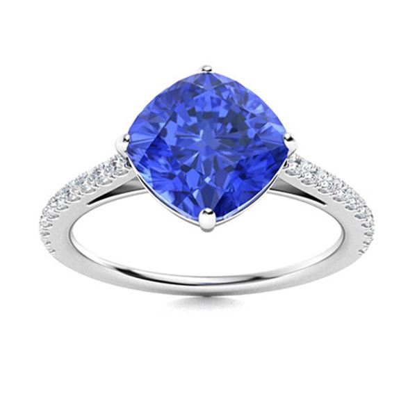 Natural 2.42 CTW Ceylon Sapphire & Diamond Engagement Ring 18K White Gold