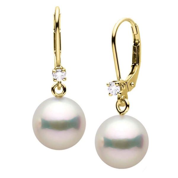 Japanese Akoya Pearl and Diamond Leverback Dangle Earrings