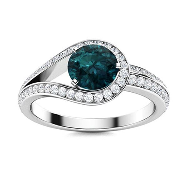 Natural 1.11 CTW Blue & White Diamond Engagement Ring 14K White Gold