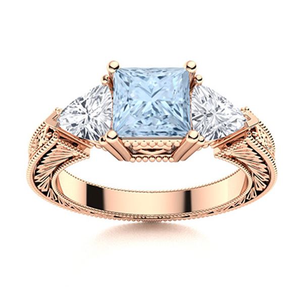 Natural 1.86 CTW Aquamarine & Diamond  Engagement Ring 14K Rose Gold