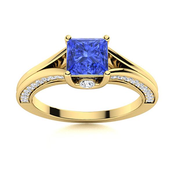 Natural 1.03 CTW Ceylon Sapphire & Diamond Engagement Ring 18K Yellow Gold