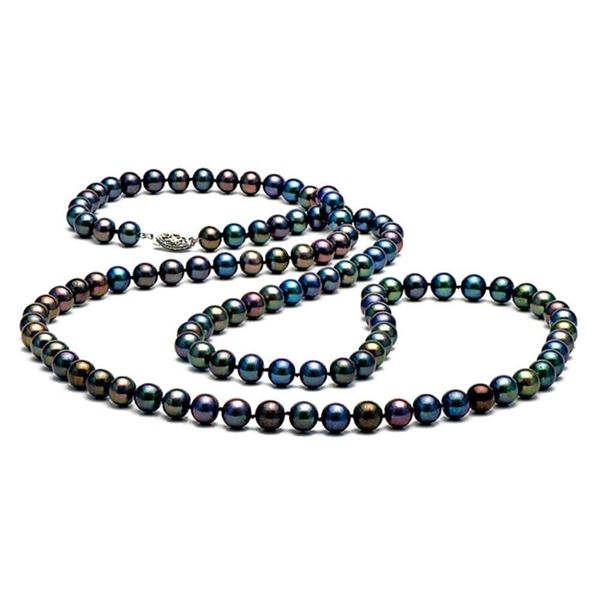 Black Freshwater Pearl Rope, Choose: 35 or 52"es, 7.5-8.0mm