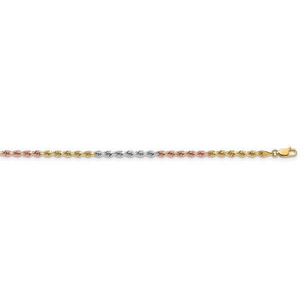 14k Tri-Color 3 mm Diamond Cut Rope Chain - 20 in.