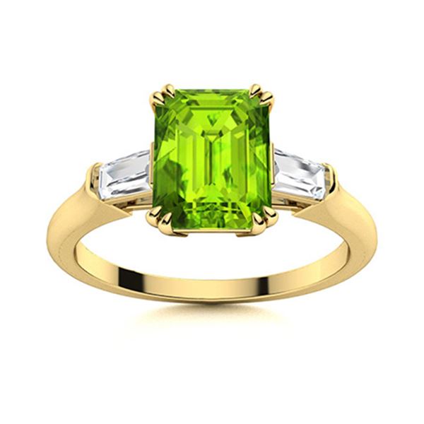 Natural 4.85 CTW Peridot & Diamond Engagement Ring 14K Yellow Gold