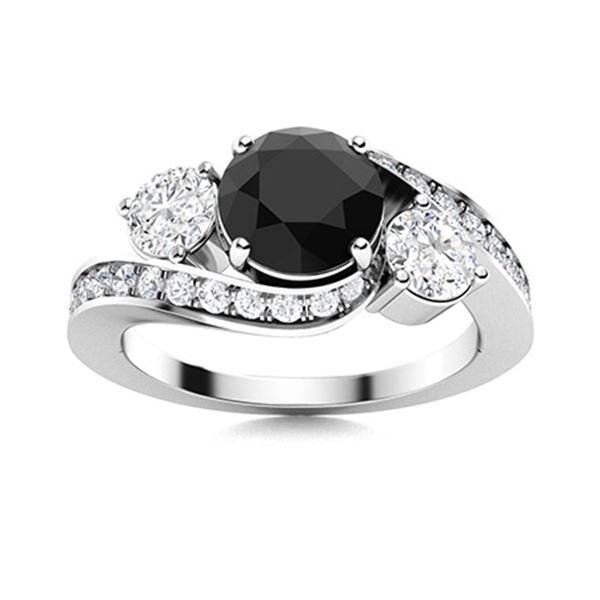 Natural 1.42 CTW Onyx & Diamond Engagement Ring 18K White Gold