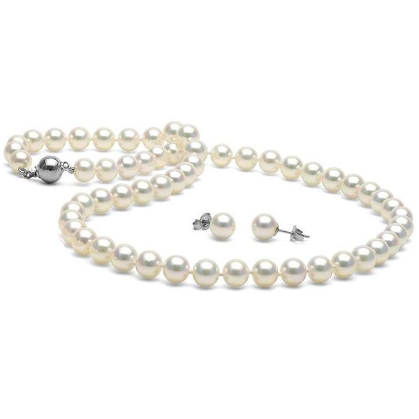 White Akoya Pearl 2-Piece Necklace and Earring Set, 7.0-7.5mm