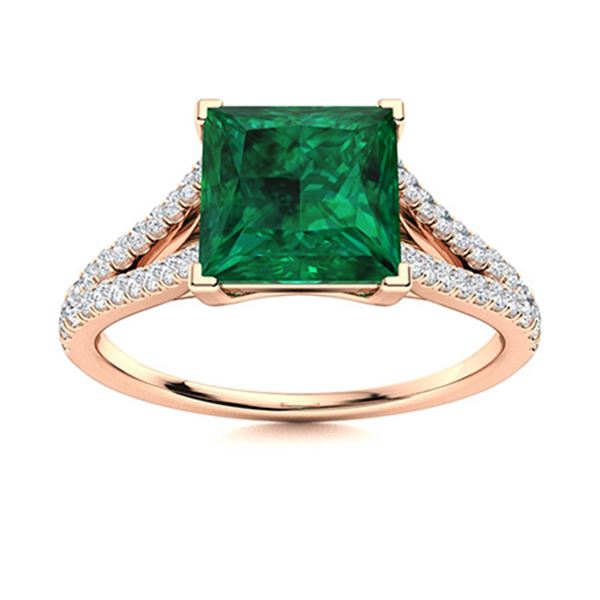 Natural 0.92 CTW Emerald & Diamond Engagement Ring 18K Rose Gold