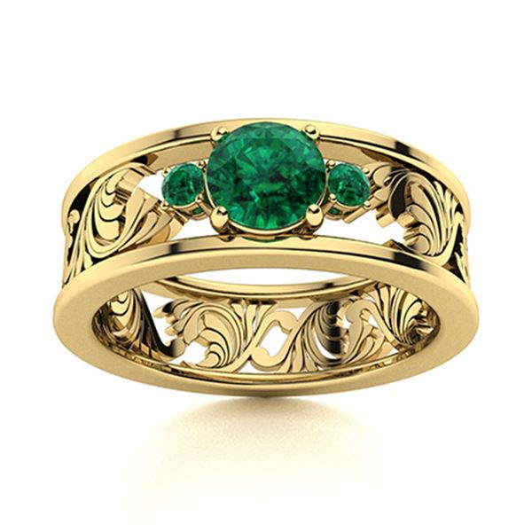 Natural 0.48 CTW Emerald & Diamond Engagement Ring 18K Yellow Gold
