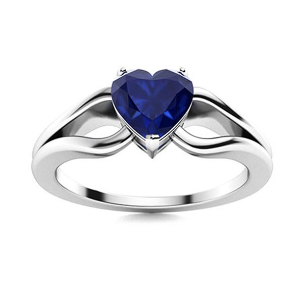 Natural 0.59 CTW Sapphire Solitaire Ring 18K White Gold