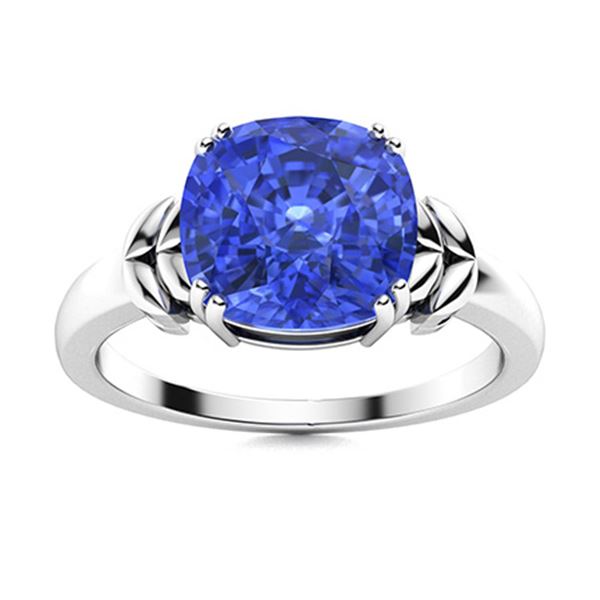 Natural 2.96 CTW Ceylon Sapphire Solitaire Ring 14K White Gold