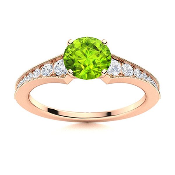 Natural 0.86 CTW Peridot & Diamond Engagement Ring 18K Rose Gold