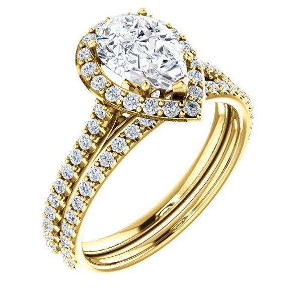 Natural 2.52 CTW Halo Teardrop Pear Cut Diamond Engagement Set 14KT Yellow Gold