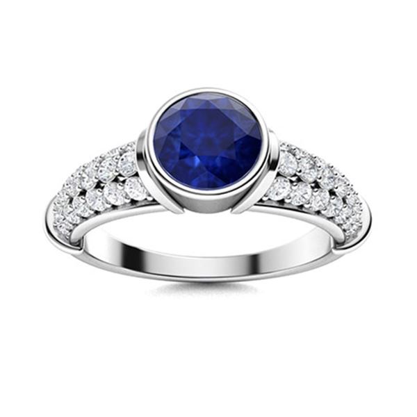 Natural 1.87 CTW Sapphire & Diamond Engagement Ring 18K White Gold