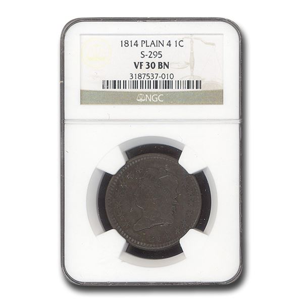 1814 Large Cent Plain 4 VF-30 NGC (Brown)