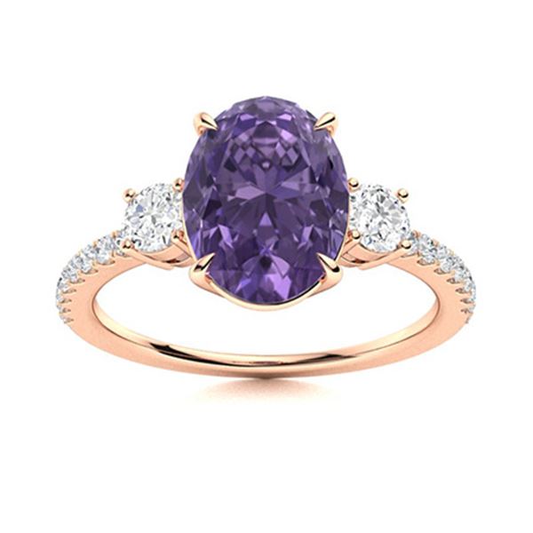 Natural 3.43 CTW Iolite & Diamond Engagement Ring 18K Rose Gold