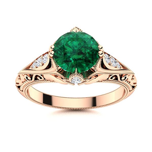 Natural 0.89 CTW Emerald & Diamond Engagement Ring 18K Rose Gold