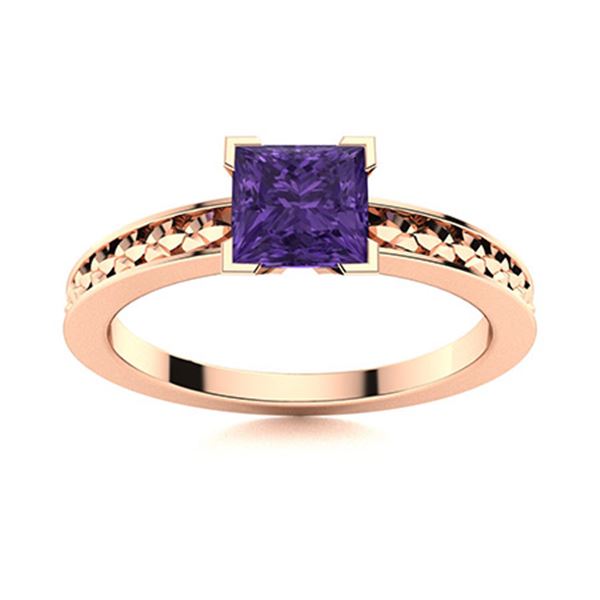 Natural 1.09 CTW Amethyst Solitaire Ring 18K Rose Gold