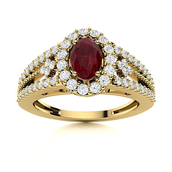 Natural 1.0 CTW Ruby & Diamond Engagement Ring 18K Yellow Gold