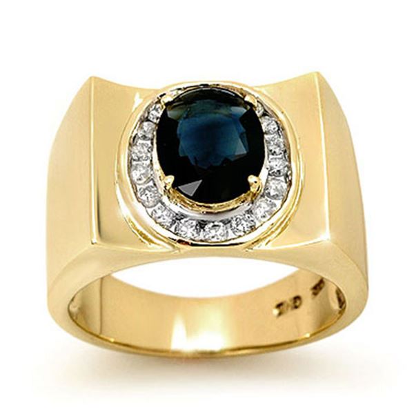 2.33 ctw Blue Sapphire & Diamond Men's Ring 10k Yellow Gold - REF-43N8F
