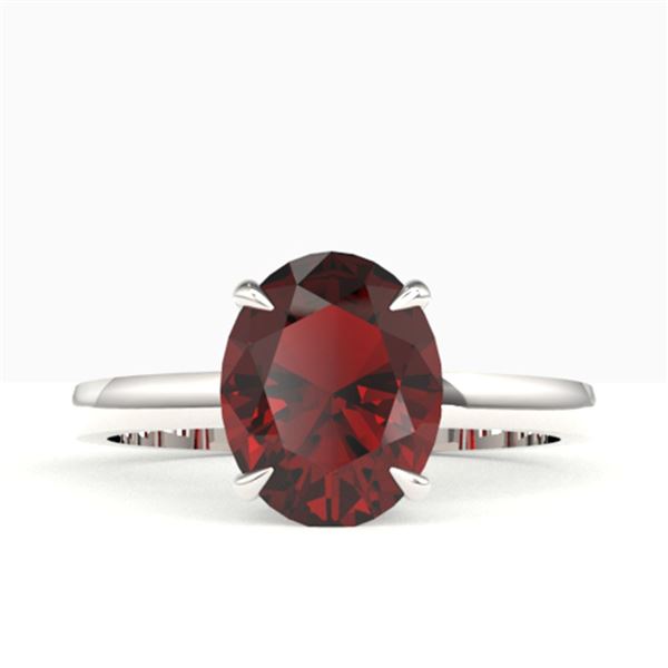 3.50 ctw Garnet Designer Solitaire Ring 18k White Gold - REF-27K2Y