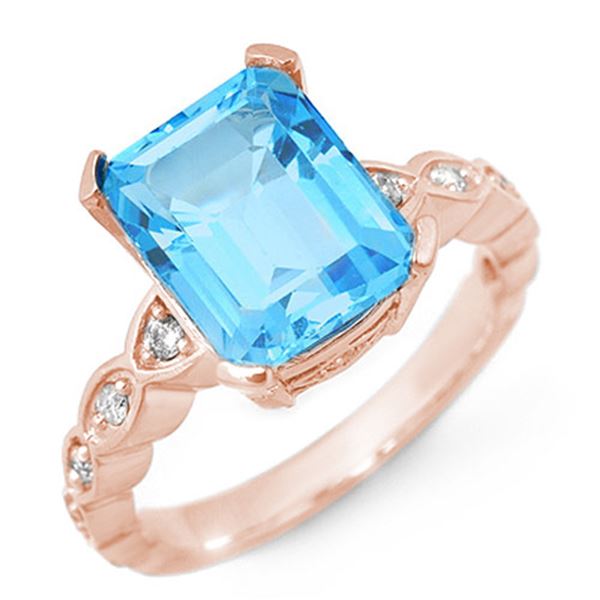 5.25 ctw Blue Topaz & Diamond Ring 10k Rose Gold - REF-25Y4X