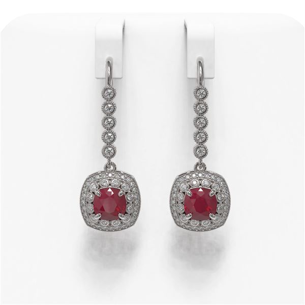 5.1 ctw Certified Ruby & Diamond Victorian Earrings 14K White Gold - REF-172F8M
