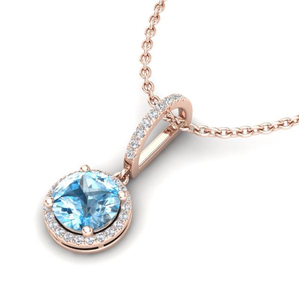 2.75 ctw Sky Blue Topaz & Micro Pave Diamond Necklace 14k Rose Gold - REF-39M5G