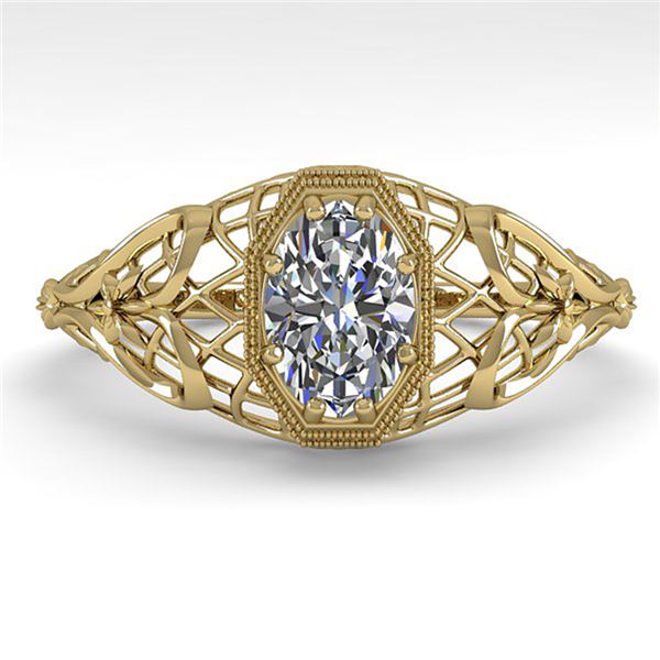 0.50 ctw VS/SI Oval Diamond Engagment Ring Art Deco 18k Yellow Gold - REF-104A8N