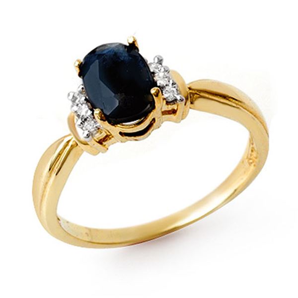 1.05 ctw Blue Sapphire & Diamond Ring 10k Yellow Gold - REF-18F4M