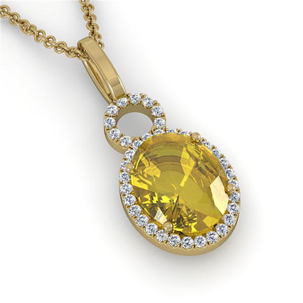 3 ctw Citrine & Micro Pave Halo VS/SI Diamond Necklace 14k Yellow Gold - REF-33F8M