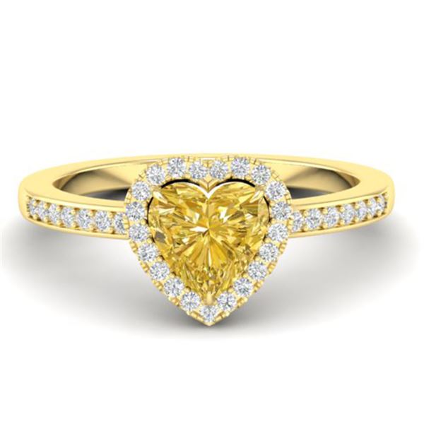 1 ctw Citrine & Micro Pave Ring Heart Halo 14k Yellow Gold - REF-26N2F