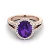 Image 1 : 3 ctw Amethyst & Micro VS/SI Diamond Halo Ring 14k Rose Gold - REF-49A3N