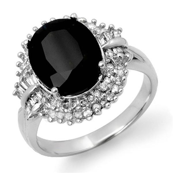 6.29 ctw Blue Sapphire & Diamond Ring 14k White Gold - REF-136W4H