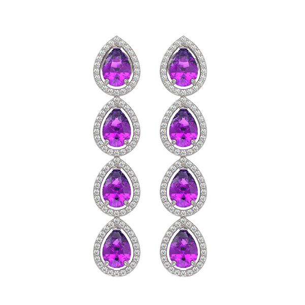 7.85 ctw Amethyst & Diamond Micro Pave Halo Earrings 10k White Gold - REF-152N8F