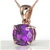 2 Cushion Cut ctw Amethyst Designer Solitaire Necklace 14k Rose Gold - REF-15A3N