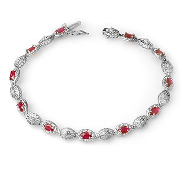 4.17 ctw Ruby & Diamond Bracelet 10k White Gold - REF-52G3W