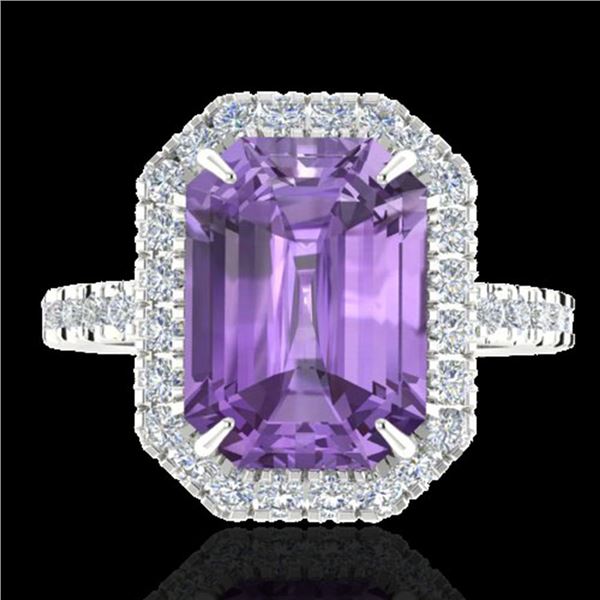 5.03 ctw Amethyst & Micro Pave VS/SI Diamond Ring 18k White Gold - REF-46F5M