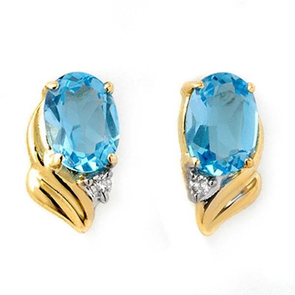1.23 ctw Blue Topaz & Diamond Earrings 10k Yellow Gold - REF-10G2W