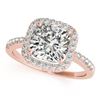 Image 1 : 0.6 ctw Certified VS/SI Cushion Diamond Halo Ring 18k Rose Gold - REF-66W8H