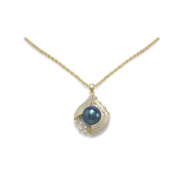 1.15 ctw Diamond & Pearl Necklace 18K Yellow Gold - REF-164H8R