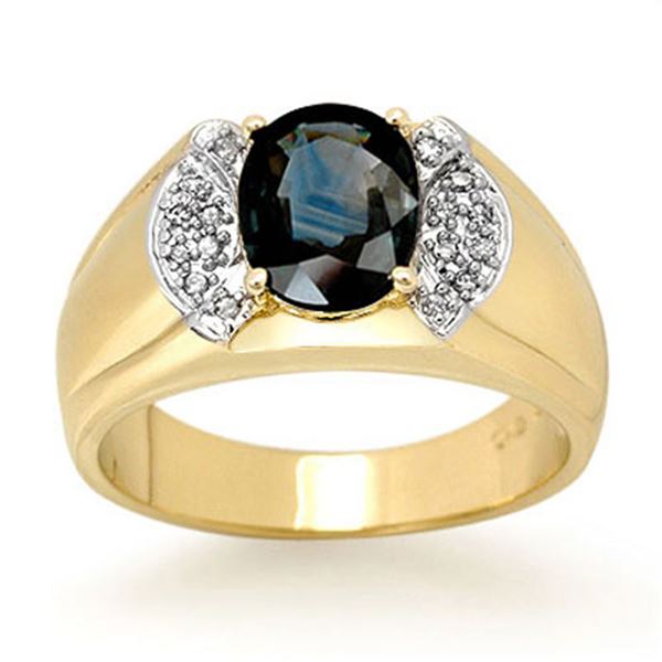 2.0 ctw Blue Sapphire & Diamond Ring 10k Yellow Gold - REF-47M9G