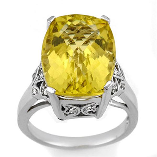 12.20 ctw Lemon Topaz & Diamond Ring 14k White Gold - REF-46F8M