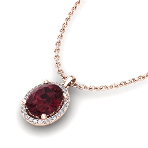 2.50 ctw Garnet & Micro Pave VS/SI Diamond Necklace 14k Rose Gold - REF-29K6Y